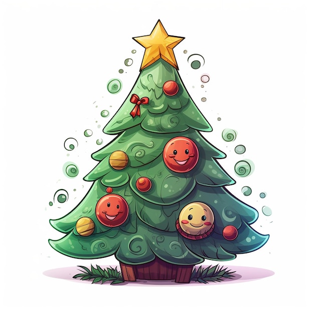 Decorated christmas tree with gift boxes star lights decoration balls and lamps Generative Ai