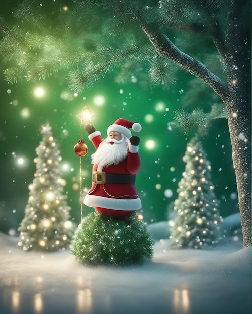 Decorated Christmas tree with santa claus