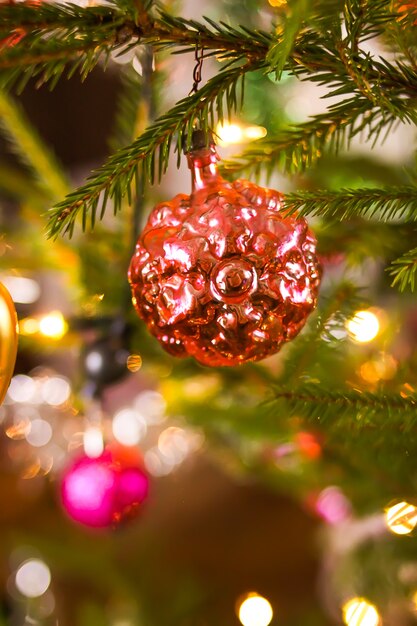 Decorated Christmas tree with vintage toys