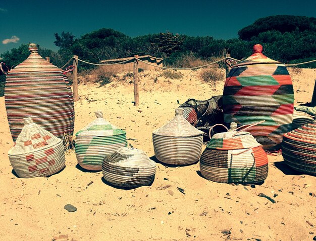 Photo decorated containers for sale on beach