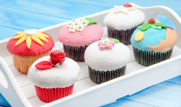 Decorated cupcakes with fondant