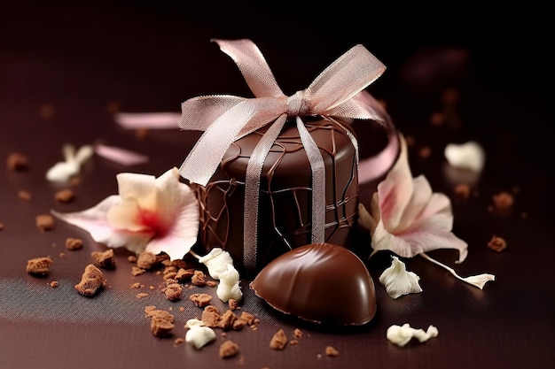 Decorated Dark Chocolate Bonbon Tempting Confectionery and Artful Delight Generative AI