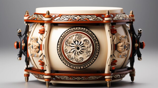 a Decorated drum on a white