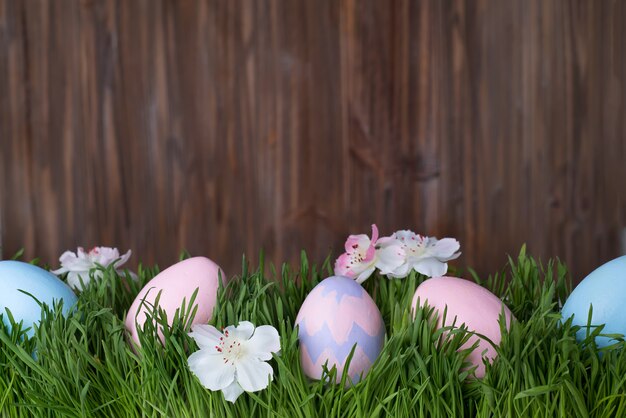 Decorated easter eggs in the grass