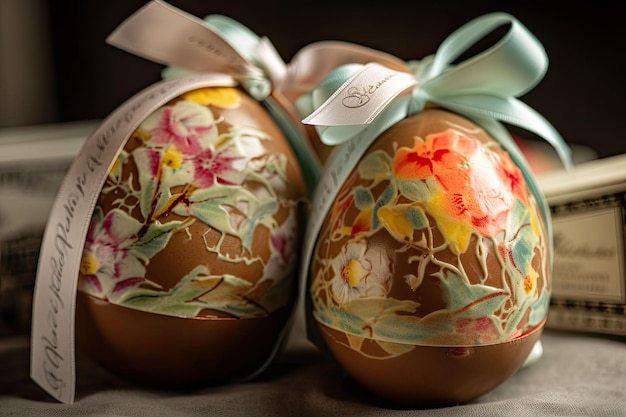 Decorated Easter eggs on a table