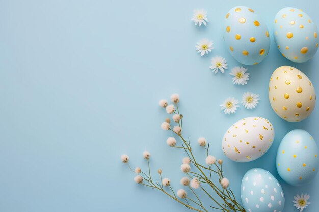 Decorated eggs on a light blue background