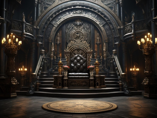 Украшенный пустой тронный зал Черный трон