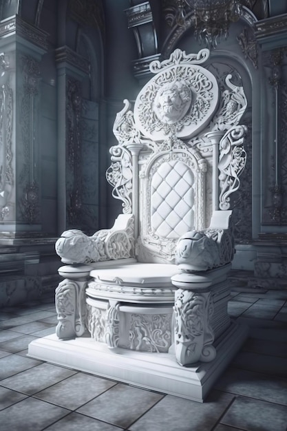 Decorated empty throne hall White throne