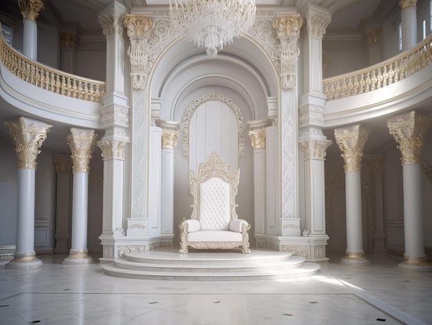 Decorated empty throne hall White throne