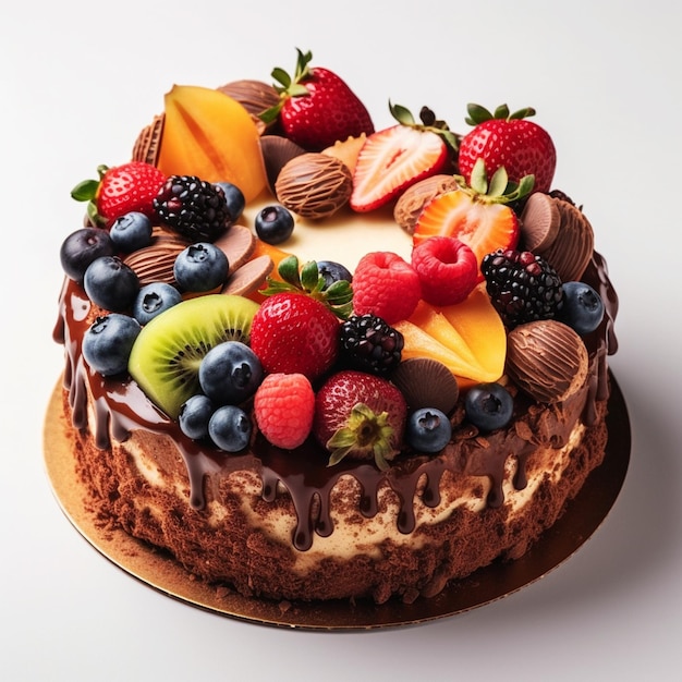 Decorated fruit cake on a white background