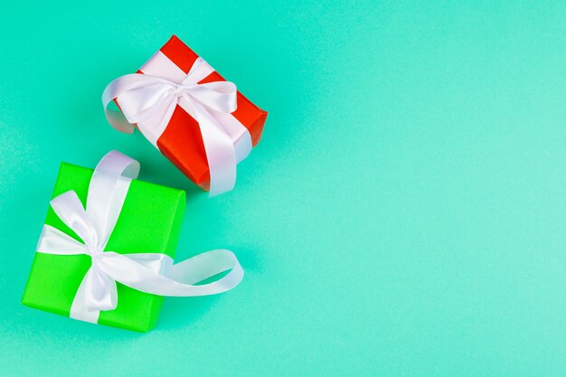 Decorated gift box on a green background