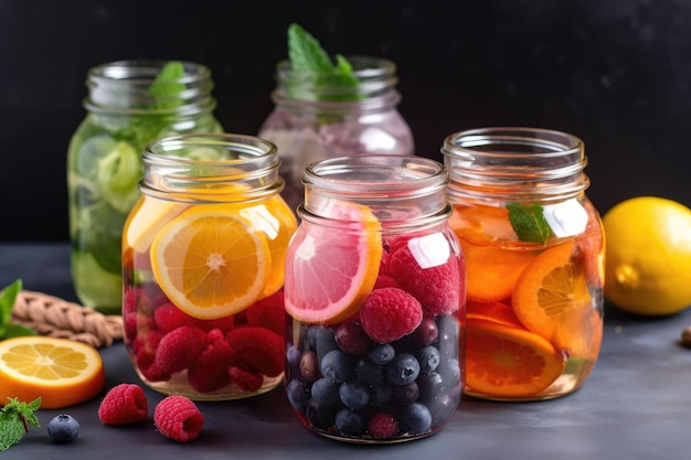 Decorated glass jar filled with fruitinfused water ready to be served created with generative ai