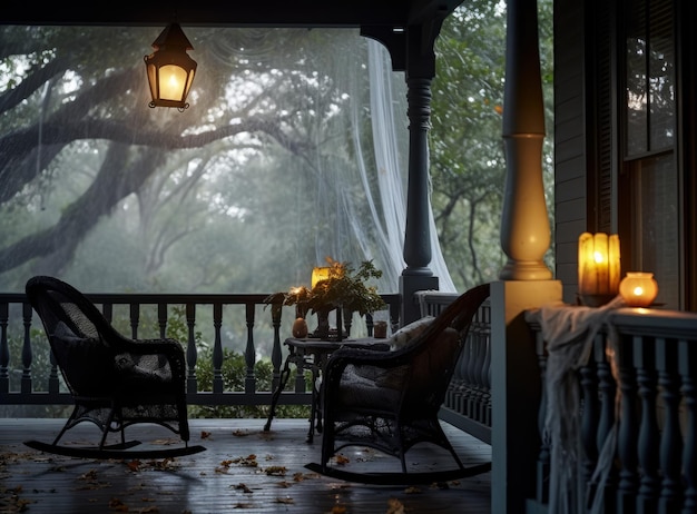 Decorated Halloween spooky porch