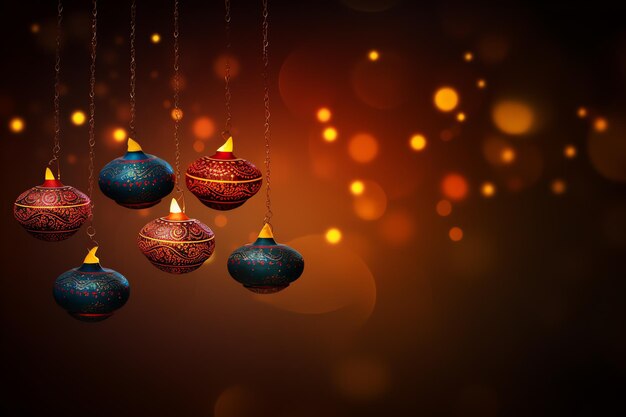 Photo decorated hanging diya diwali background