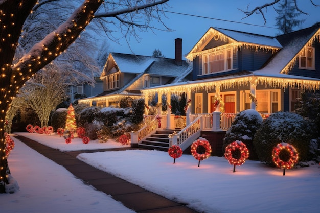 Decorated houses with christmas lights