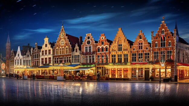 Decorated and illuminated market square at night