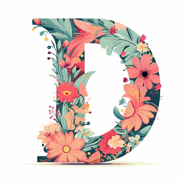 Photo decorated letter d flat vector art illustration