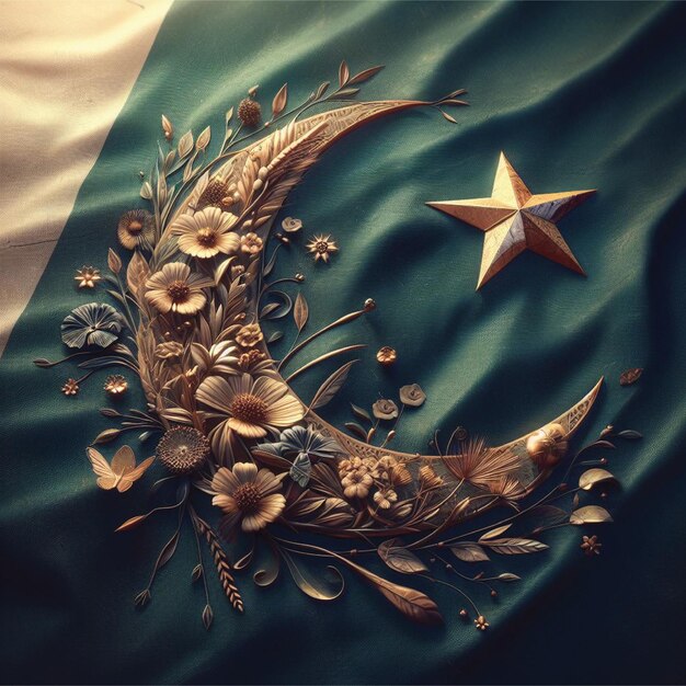 Photo decorated moon flowers on a pakistan flag