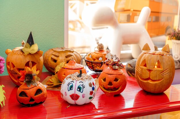 Decorated pumpkins for halloween celebration