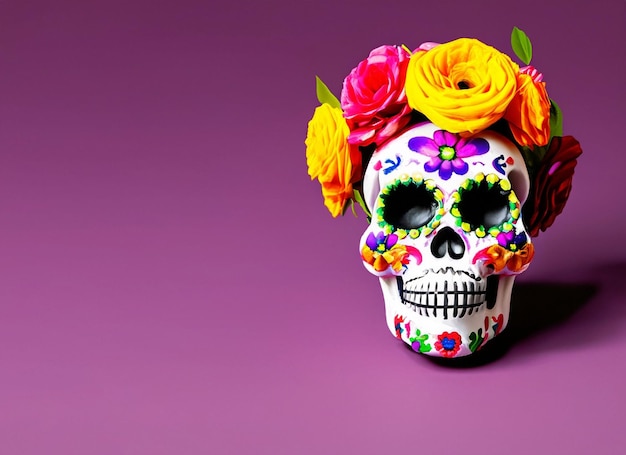 Decorated skull with flowers A Day of the Dead Image in Mexico City