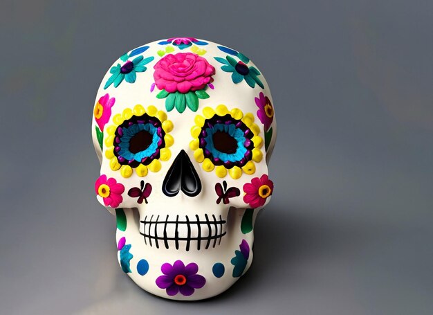 Decorated skull with flowers A Day of the Dead Image in Mexico City