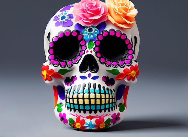 멕시코시티의 죽은 자의 이미지를 꽃으로 장식한 해골
