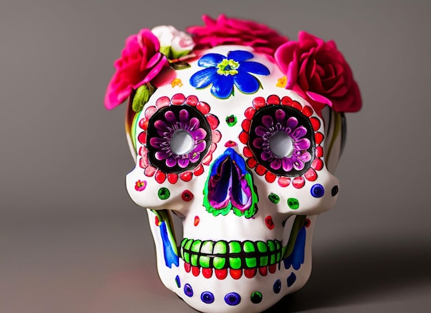 Decorated skull with flowers A Day of the Dead Image in Mexico City