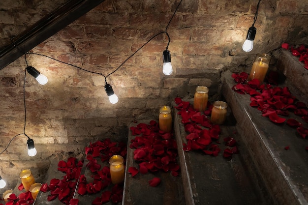 Photo decorated staircase in the loft for the event