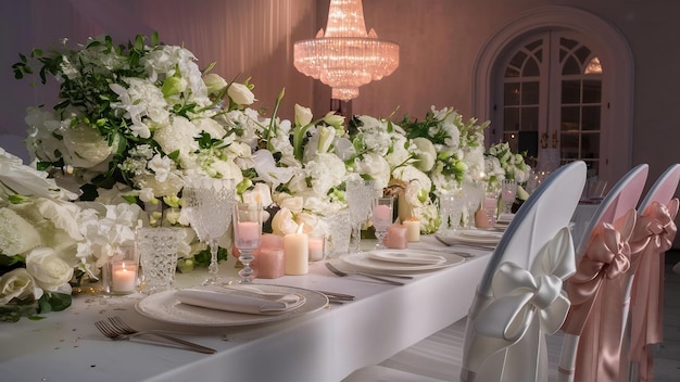 Decorated table setting for a wedding celebration