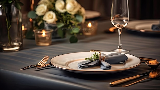 Decorated table setting for a wedding celebration