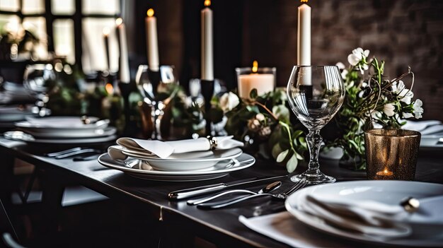 Decorated table setting for a wedding celebration