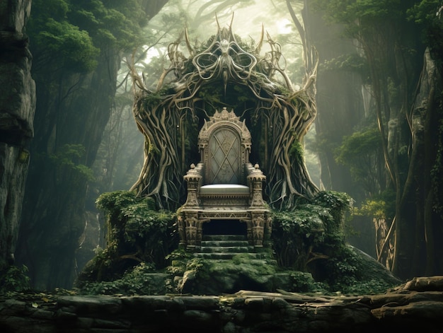 Decorated throne The green throne standing in the forest