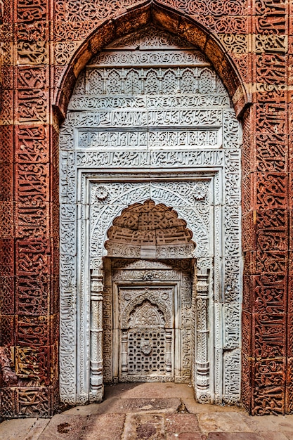 Decorated wall in Qutub complex. Delhi, India