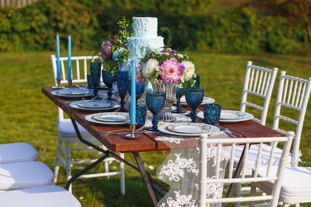 Decorated for wedding elegant dinner table