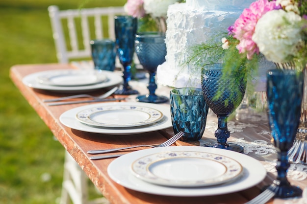 Decorated for wedding elegant dinner table