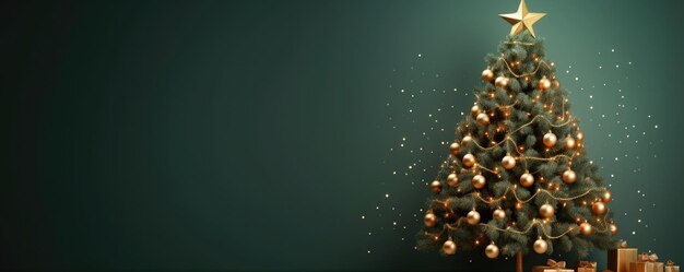 Foto decorato con ornamenti di natale e luci sull'albero copia spazio bandiera di natale generativo ai