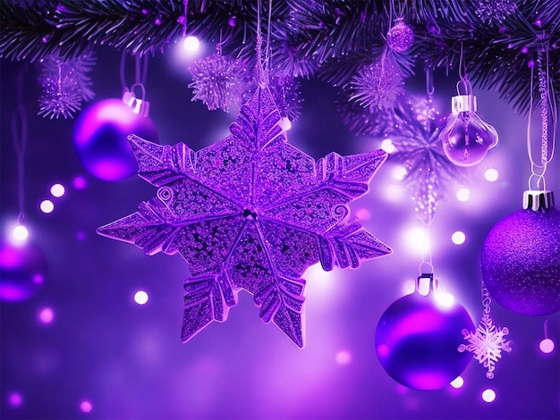 Photo decorated with ornaments and lights christmas tree on lights background merry christmas and happy h