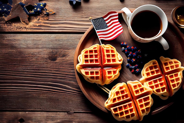 Decorated with usa flag plate napkin and fork on table Generative Ai