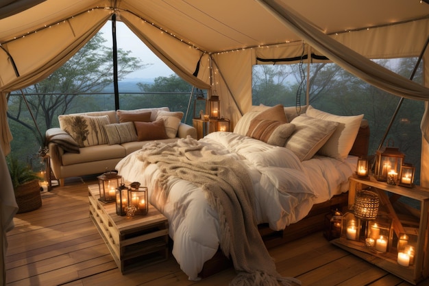 decoratie binnen glamping inspiratie-ideeën voor minimalistische stijl