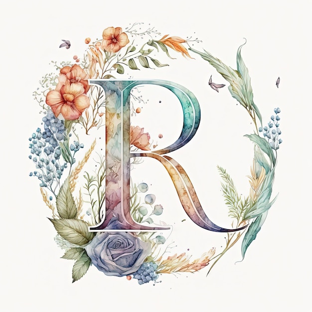 Decoratief bloemenmonogramlettertype R voor uw botanisch ontwerp generatieve ai