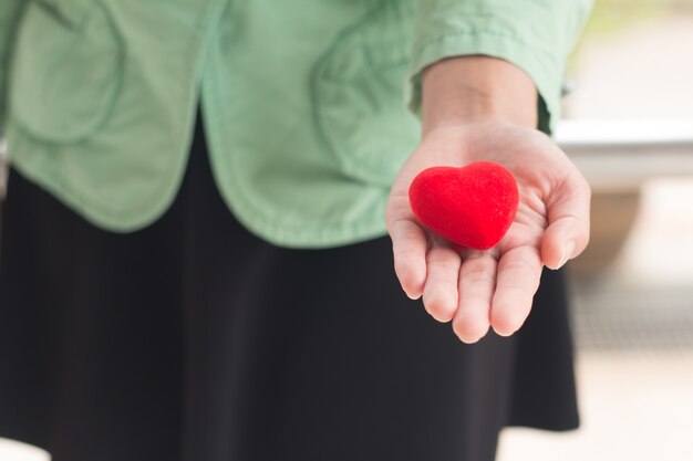 Foto decoratief hart in vrouwenhand, het concept van de valentijnsdag