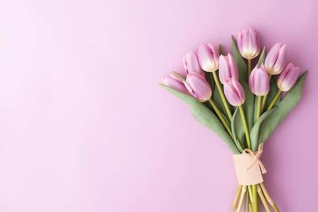 Decoratief van tulpen bloemen boeket of verpakte geschenkdoos voor moederdag of valentijn met copyspace