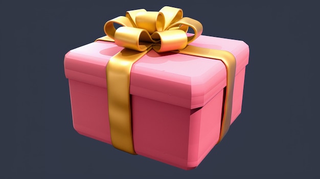 Foto decoratieve 3d-weergave van een roze pakket met een gouden lint geïsoleerde roze pakketje met glanzende strik op de achtergrond verjaardag kerst- of huwelijksgeschenk realistische illustratie 3d-illustratie