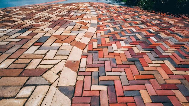 Decoratieve aanleg van trottoirs met blokpaving met bakstenen