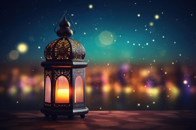 Decoratieve Arabische of islamitische lantaarn op lichte bokeh achtergrond wazig