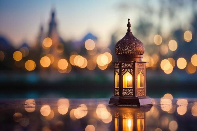 Decoratieve Arabische of islamitische lantaarn op lichte bokeh achtergrond wazig