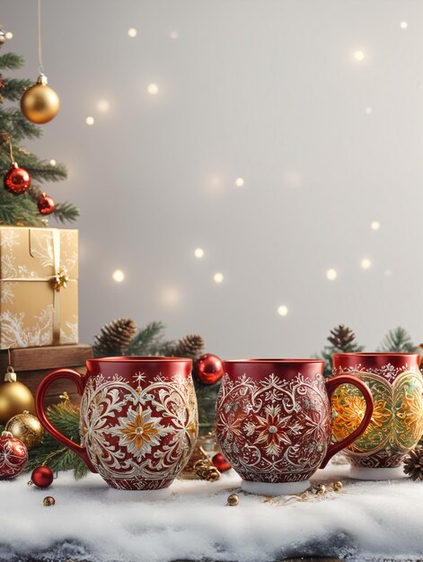 Decoratieve bekers in een kerstcompositie