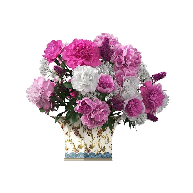 decoratieve bloemen en planten voor het interieur, geïsoleerd op een witte achtergrond, 3D illustratie, cg r