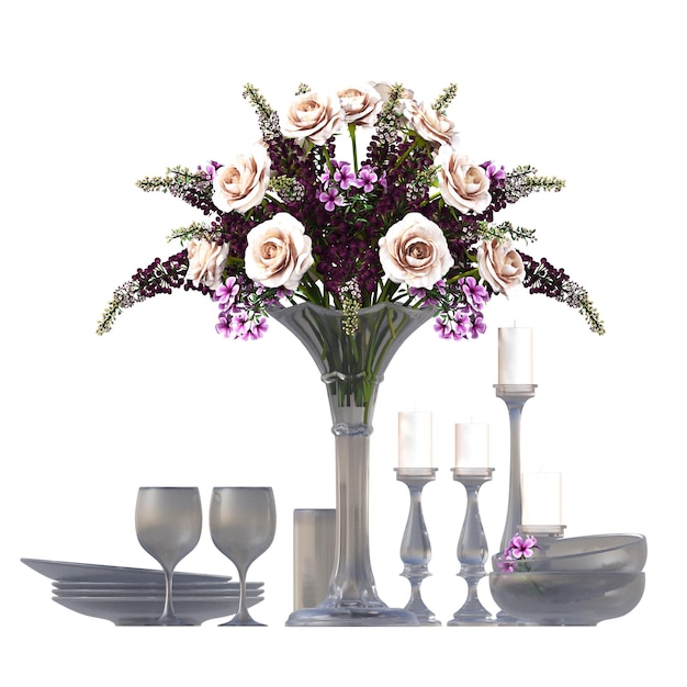 decoratieve bloemen en planten voor het interieur, geïsoleerd op een witte achtergrond, 3D illustratie, cg re