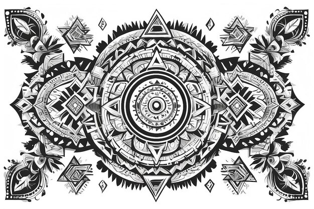 Decoratieve elementen geïsoleerd op witte achtergrond Etnische achtergrond Azteekse geometrische ornamenten